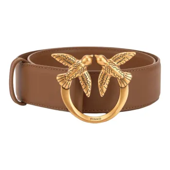 PINKO Logo Decoration Smooth Buckle Leather Belts Women's Brown 4CM