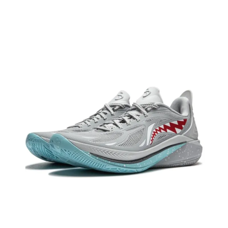 LiNing SONIC 12 Great White Shark Anti Slip And Wear Resistant Support Rebound Low Top Basketball Shoes Men's Gray Red-2