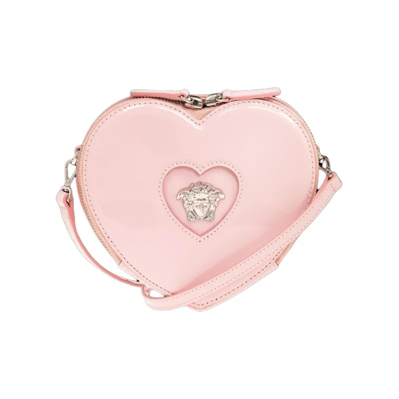 VERSACE Medusa Patent Leather Calfskin Heart-Shaped Shoulder Bag Crossbody Bag Kids' Pink-0