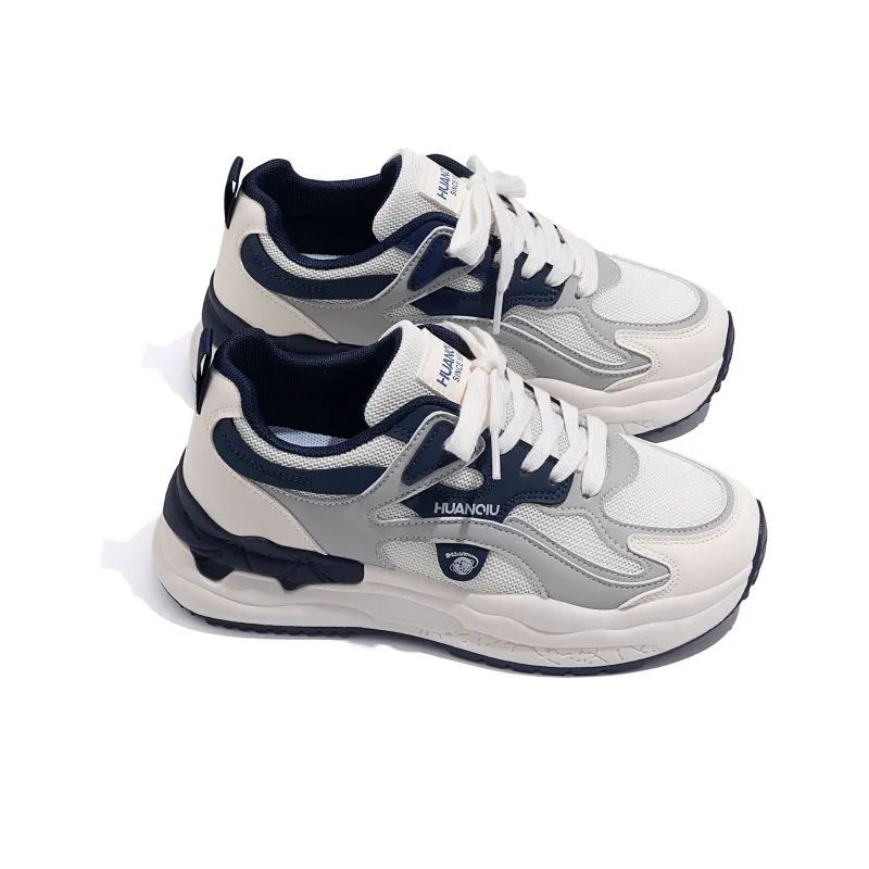 HUANQIU Balance Height Increase Low Top Chunky Sneakers Women's Beige Blue-5