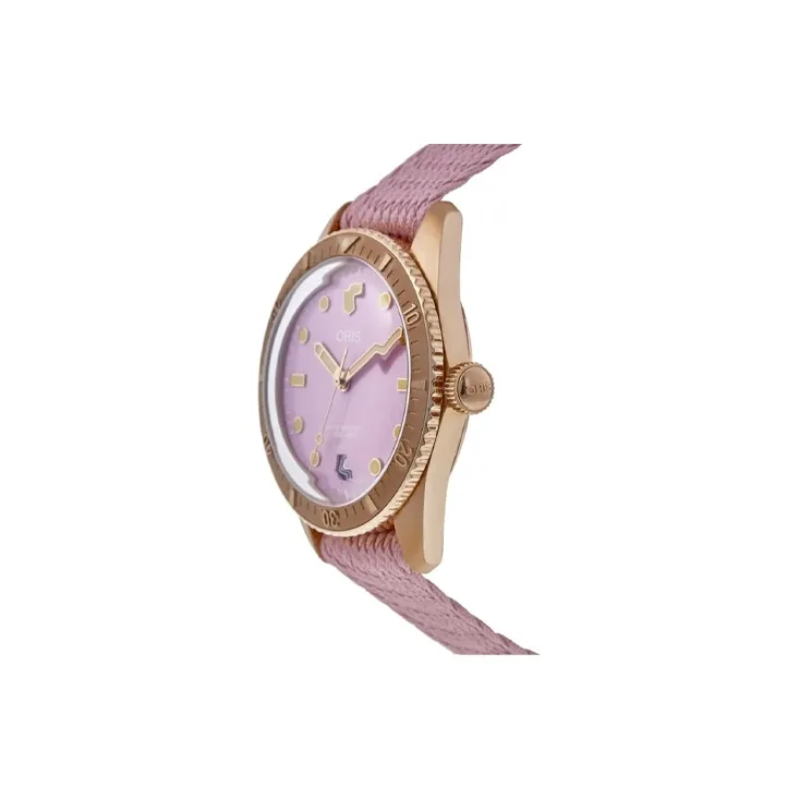 Oris Automatic Mechanical Movement Unisex Watch 38mm Pink Watch Dial Bronze Watch Case Fabric Strap-1