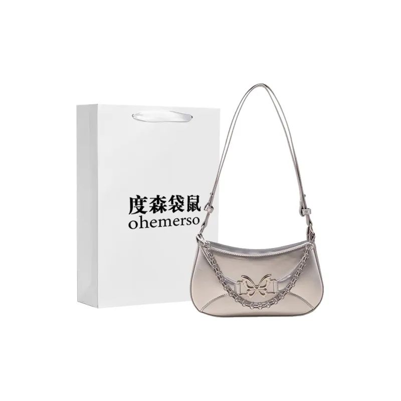 Dusen Kangaroo PU Versatile Chain Shoulder Bag Regular Unisex White/Silver/Black/Brown-3