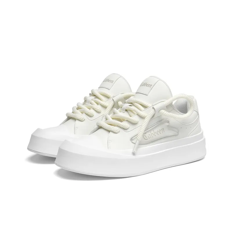 Cabbeen Preppy Big Head Versatile Height Increasing Abrasion Resistant Low Top Skateboard Shoes Men's White-4