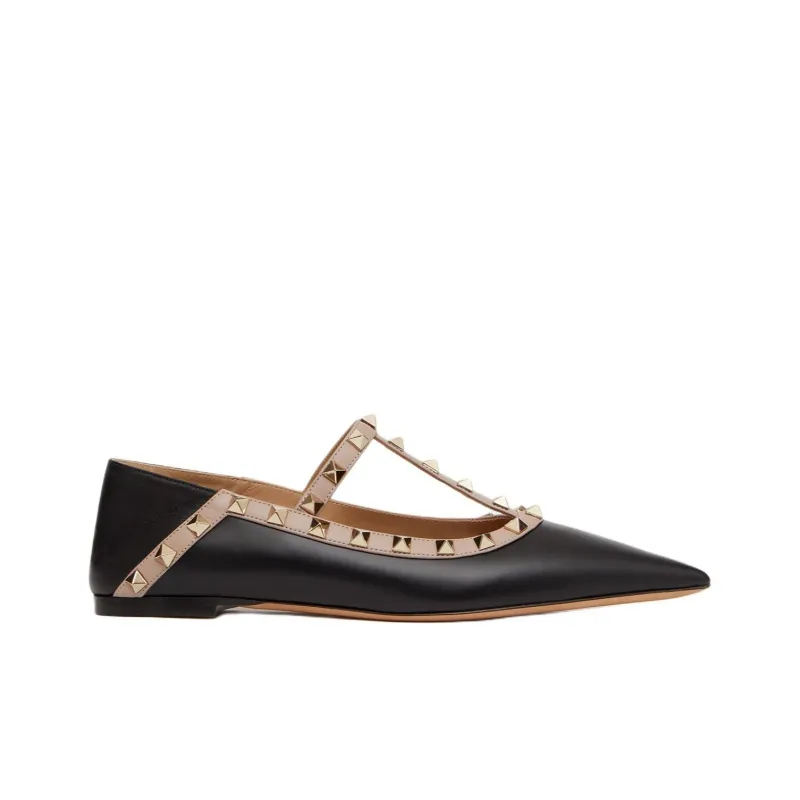 Valentino Rockstud Casual Single Shoes 0.5cm Women's Black-1