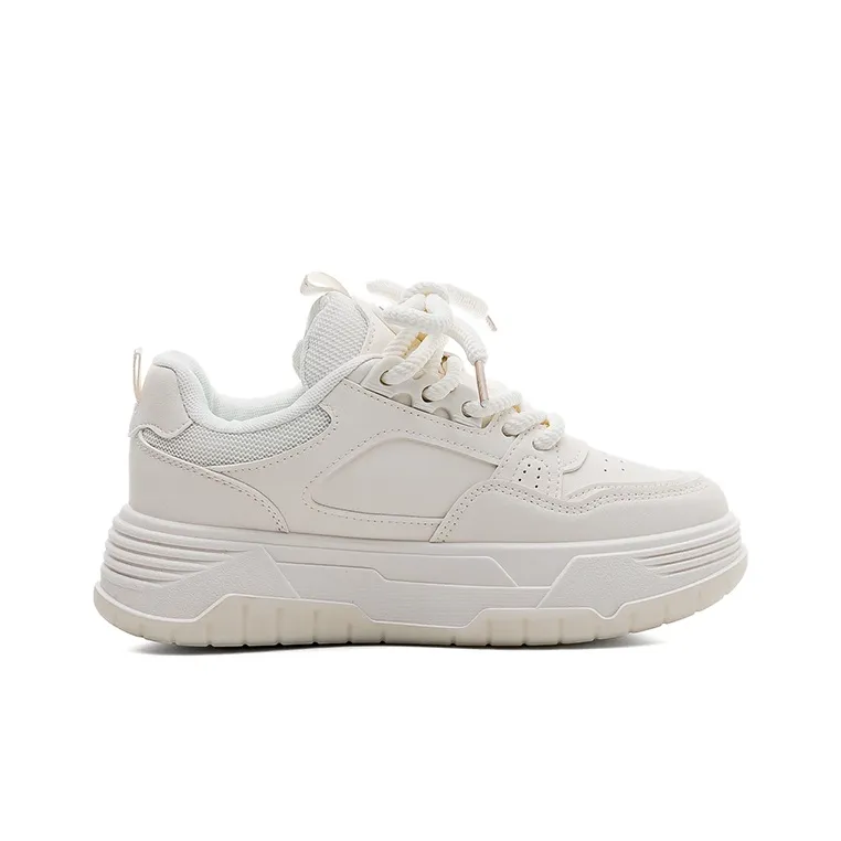 Warrior Small White Shoes Durable Lightweight And Breathable Low-Top Skateboard Shoes Women's Beige-2