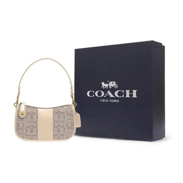 COACH Swinger Coated Canvas With Leather Shoulder Bag, Crossbody Bag, Handbag Women's Ivory White-0