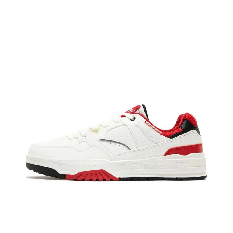 361° Slip-Resistant Cushioning Wear-Resistant Low-Top Skateboard Shoes Men's White Red-0