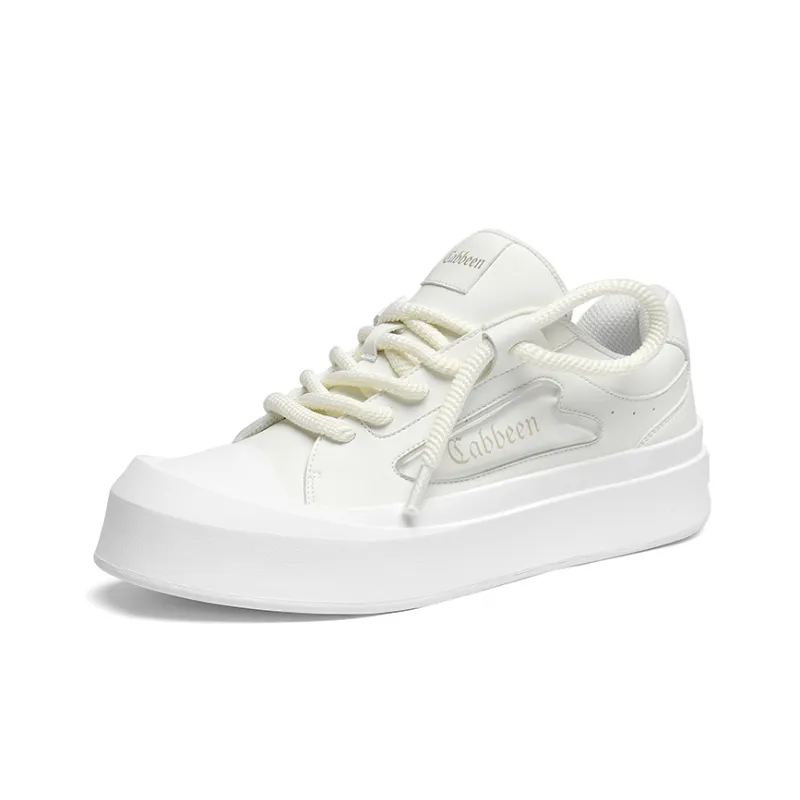 Cabbeen Preppy Big Head Versatile Height Increasing Abrasion Resistant Low Top Skateboard Shoes Men's White-2