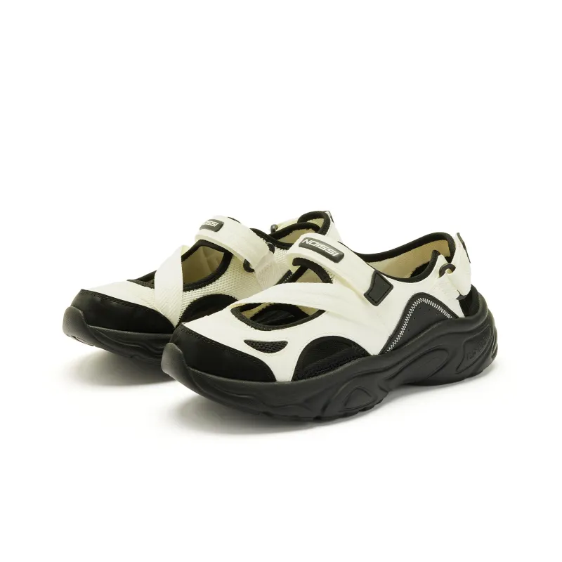 QIAODAN Anti Slip Wear Resistant Beach Sports Sandals, River Trekking Shoes Women's White Black-2