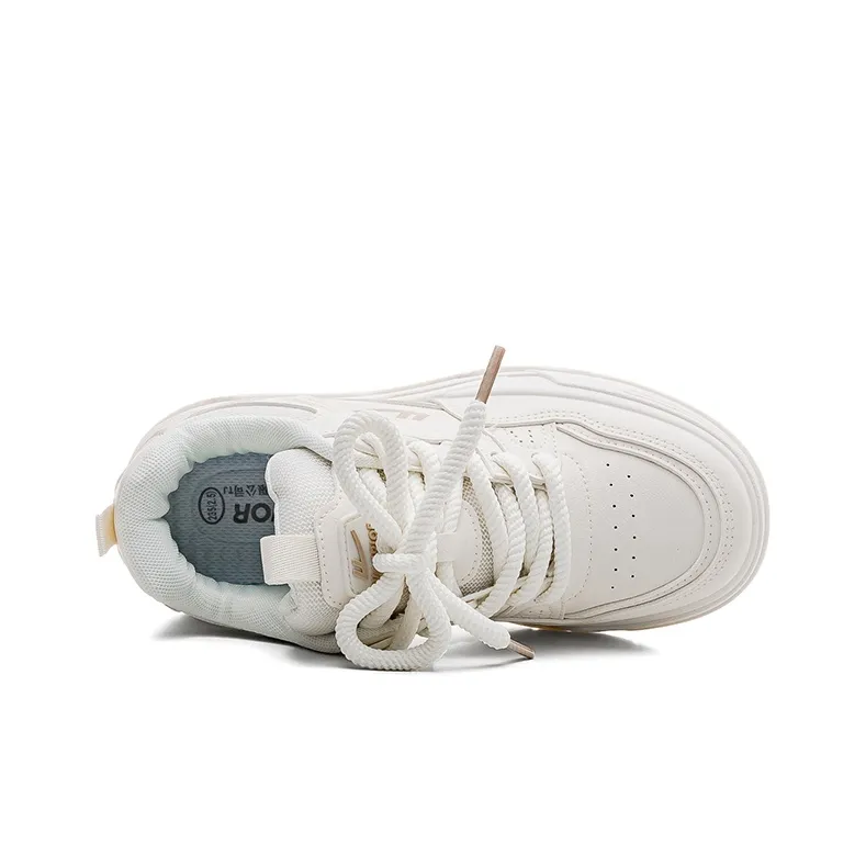 Warrior Small White Shoes Durable Lightweight And Breathable Low-Top Skateboard Shoes Women's Beige-3