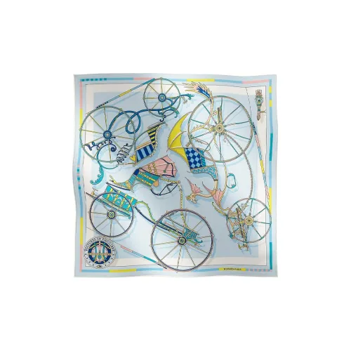 HERMES Silk Scarves Women's Light Blue