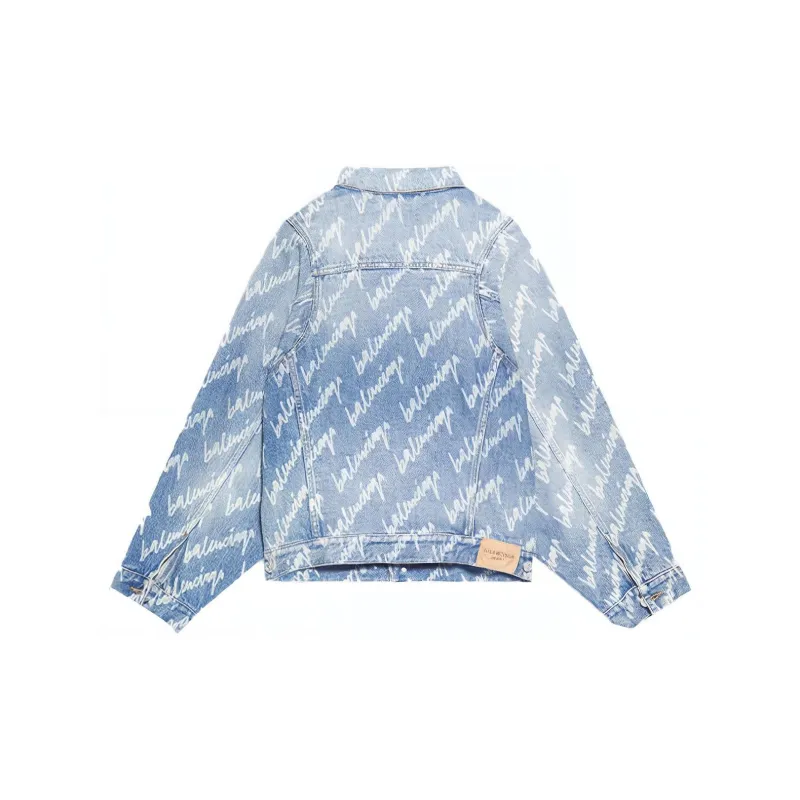 Balenciaga All Over Logo Oversized Denim Jacket-1