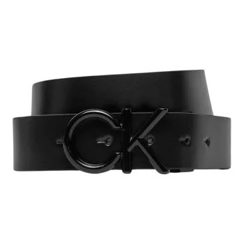 CK/Calvin Klein Logo Emblem Smooth Buckle Leather Belts Women's Black Width: 3CM