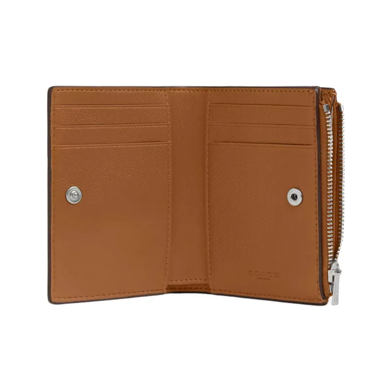 COACH Cross Grain Leather Wallet Mini Women's Silver With Light Saddle-1