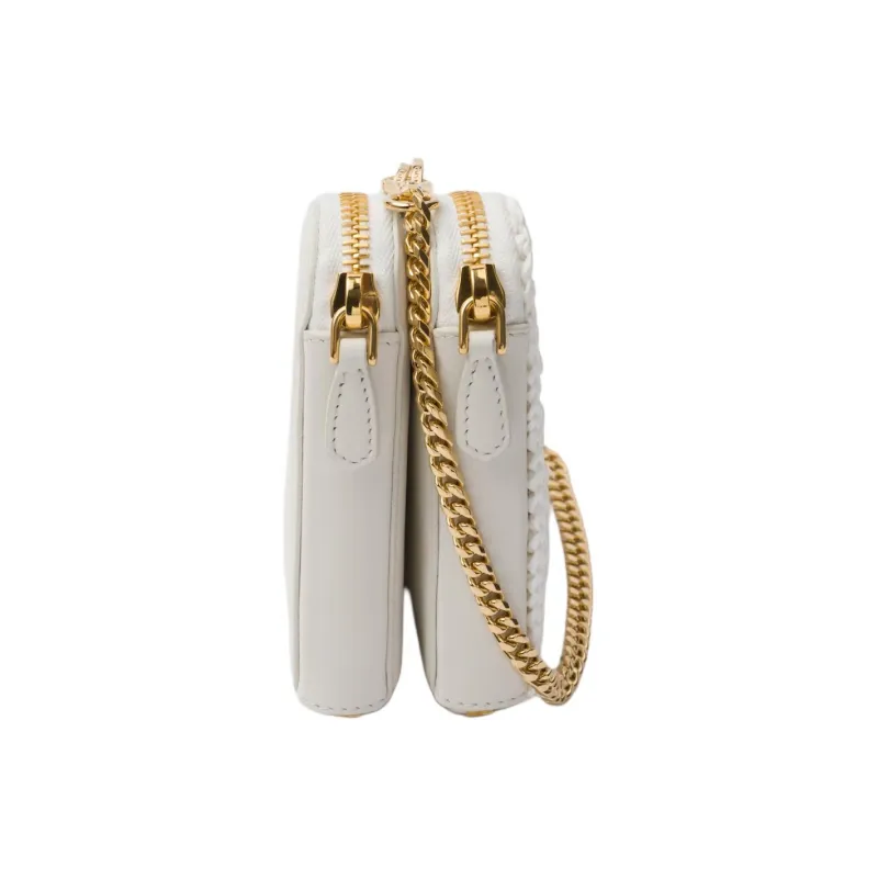 PRADA Woven Fabric One Shoulder Crossbody Clutches Mini Women's White-2