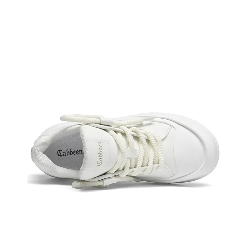Cabbeen Preppy Big Head Versatile Height Increasing Abrasion Resistant Low Top Skateboard Shoes Men's White-1