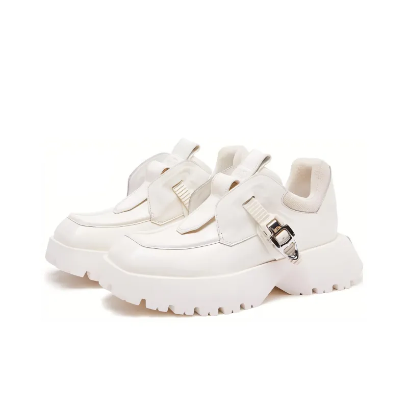 Cabbeen Preppy Style Loafers 4cm Women's White-2