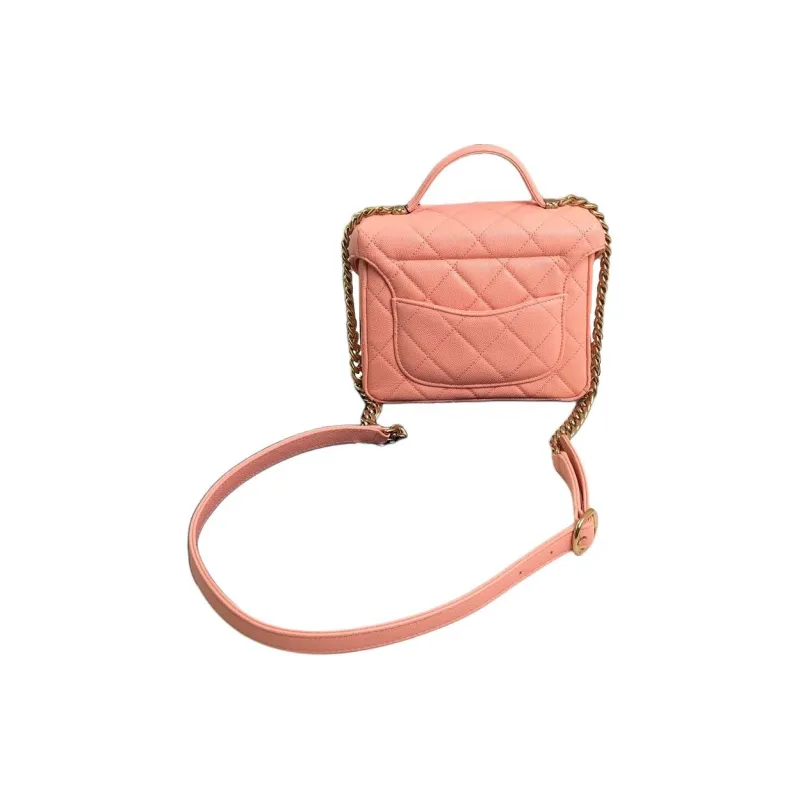 CHANEL Grain Embossed Caviar Calfskin Portable One Shoulder Crossbody Makeup Bag Trumpets Women's Orange-1