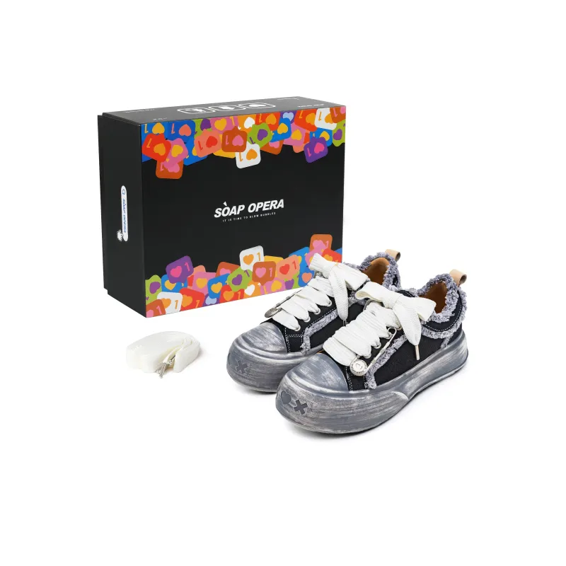 SOAP OPERA Wiping Color Series Canvas Shoes Unisex Low Top Gray-11
