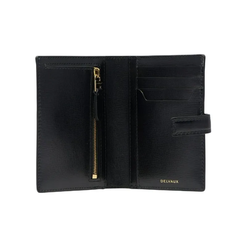 Delvau Grained Opera Calfskin Wallet Women's Black-3