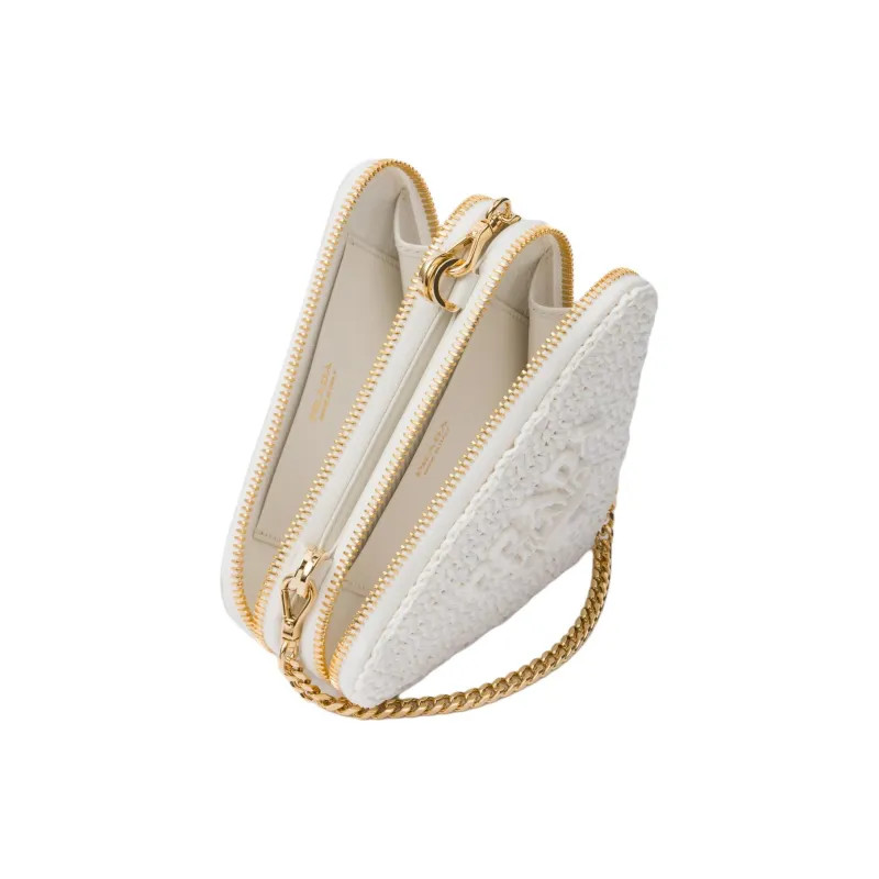 PRADA Woven Fabric One Shoulder Crossbody Clutches Mini Women's White-4