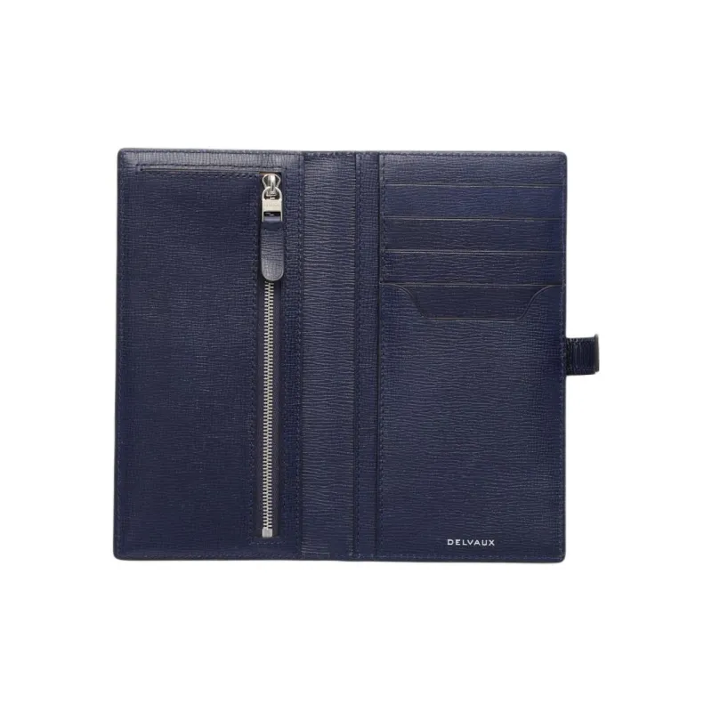 Delvau Cow Leather Long Wallets Women's Dark Blue-3