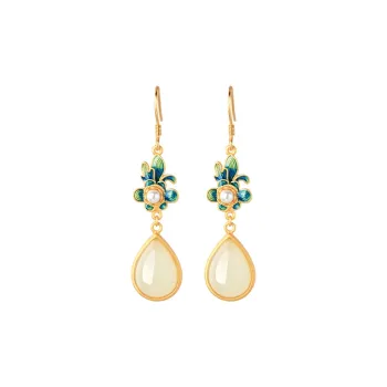 Heng Tai Jewelry S925 Silver Hetian Jade Earrings Women's