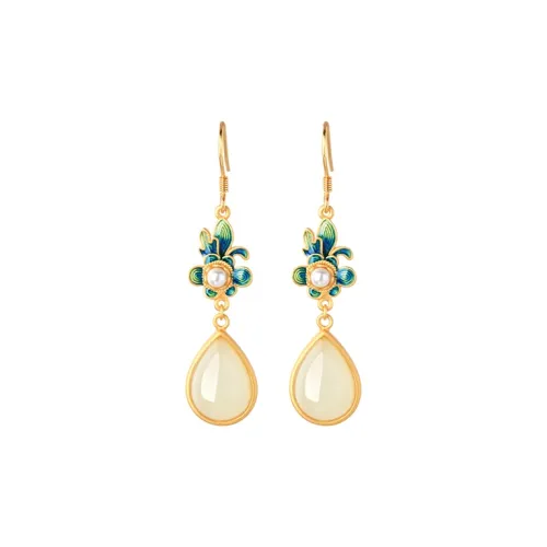 Heng Tai Jewelry S925 Silver Hetian Jade Earrings Women's