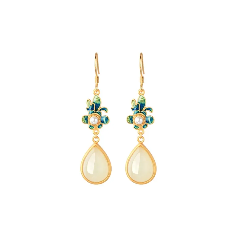Heng Tai Jewelry S925 Silver Hetian Jade Earrings Women's-0
