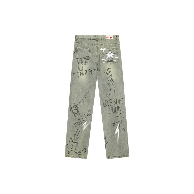 DNBH Hand drawn Doodle Series Jeans Unisex-1