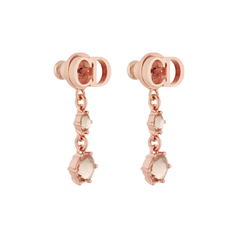DIOR Metal Finish And Faux Crystal Hoop Earrings Women's Pink-2