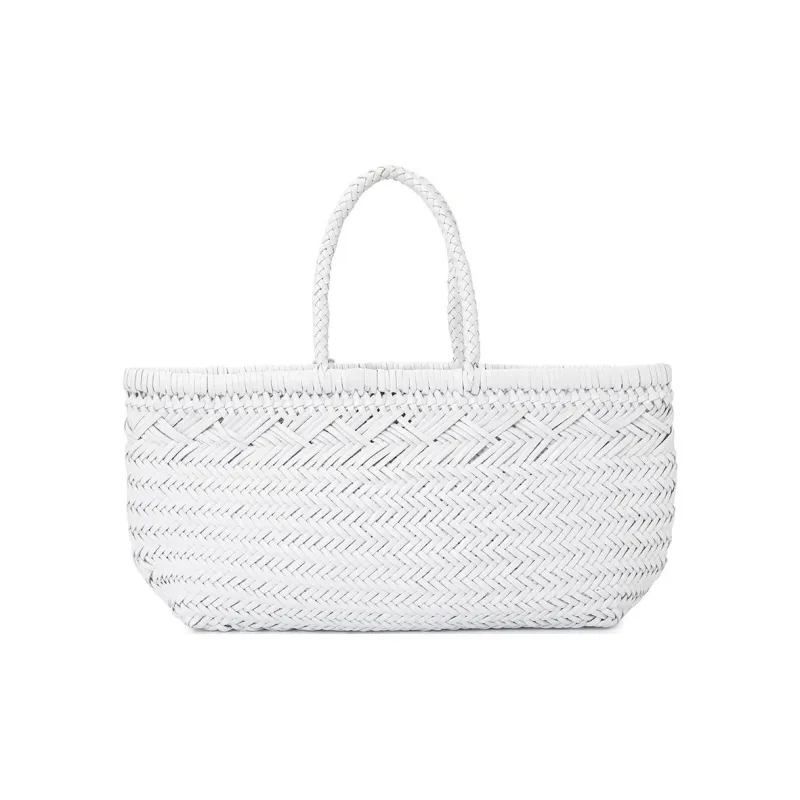 Dragon Diffusion Smooth Buffalo Leather Basket Handbag Tubas Women's White-3
