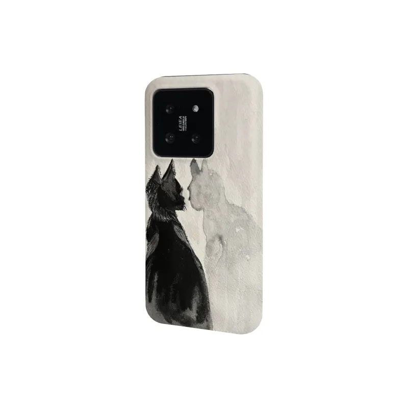Keshami PC Material Fully Enclosed Impact Resistant Matte Watercolor Cat Phone Cases Suitable For Xiaomi 14/14pro-3