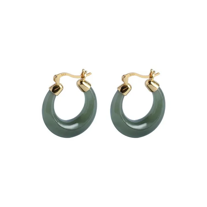 HENGTAIZHUBAO Hetian Jade Earrings Green Jade Women's-2
