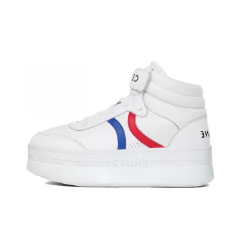 CELINE Block Mid Top Stylish Skateboarding Shoes Women's White