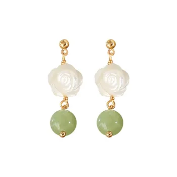 Gramda Hetian Jade Earrings Pale Greenish White Jade Women's