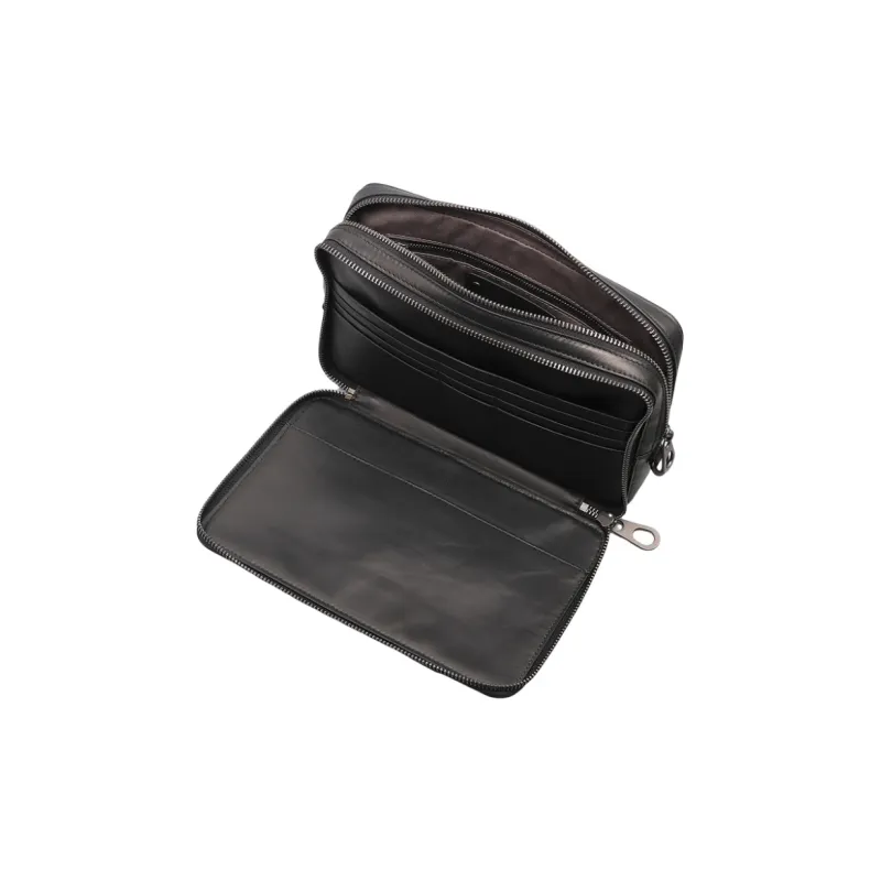 CMLZIUA Top Grain Cow Leather Clutch Regular Unisex Black-4