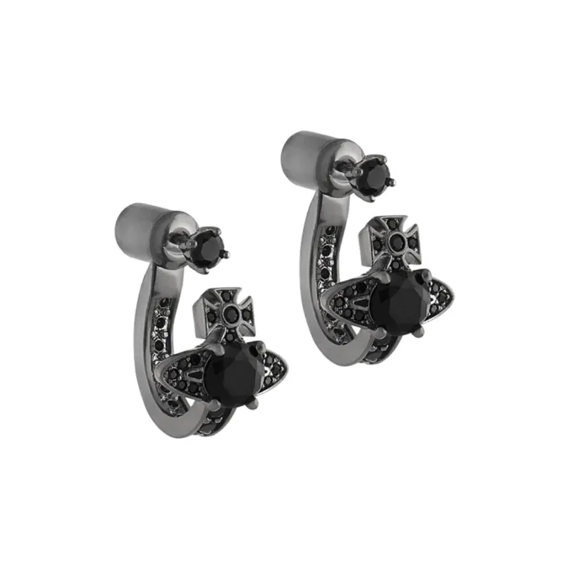 Vivienne Westwood Rhinestone Earrings Unisex Gunmetal Gray-0