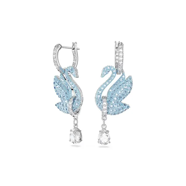 Swarovski Iconic Swan Rhodium Plated Earrings Unisex Blue-0