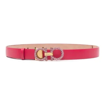 FERRAGAMO Embellished Smooth Buckle Design Leather Belts Women's Pink Width 3.5CM