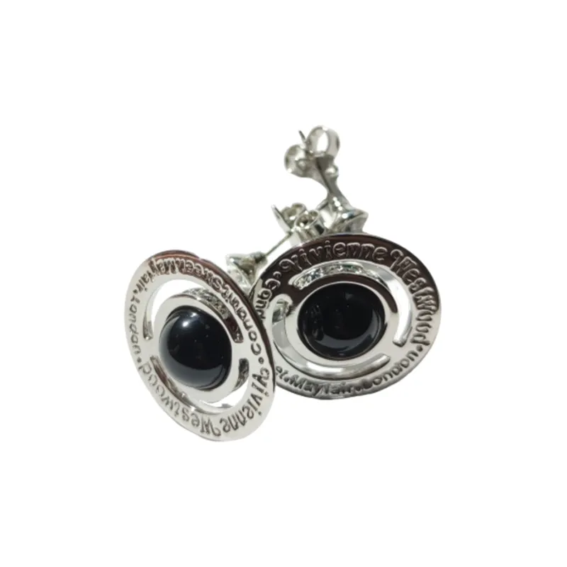 Vivienne Westwood Tiny Orb Drop Stud Earrings Women's Black Silver-1