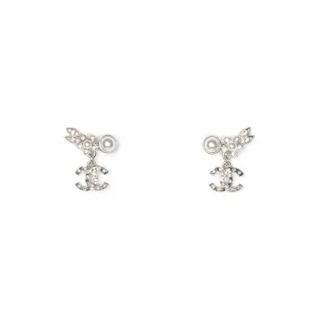 CHANEL Earrings Women's Silver/Pearl White