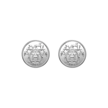 HERMES Ex Libris 925 Sterling Silver Earrings Unisex