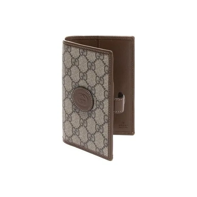 GUCCI GG Retro Series Canvas With Leather Binding Card Holder Wallet Passport Holder Men's Brown-3