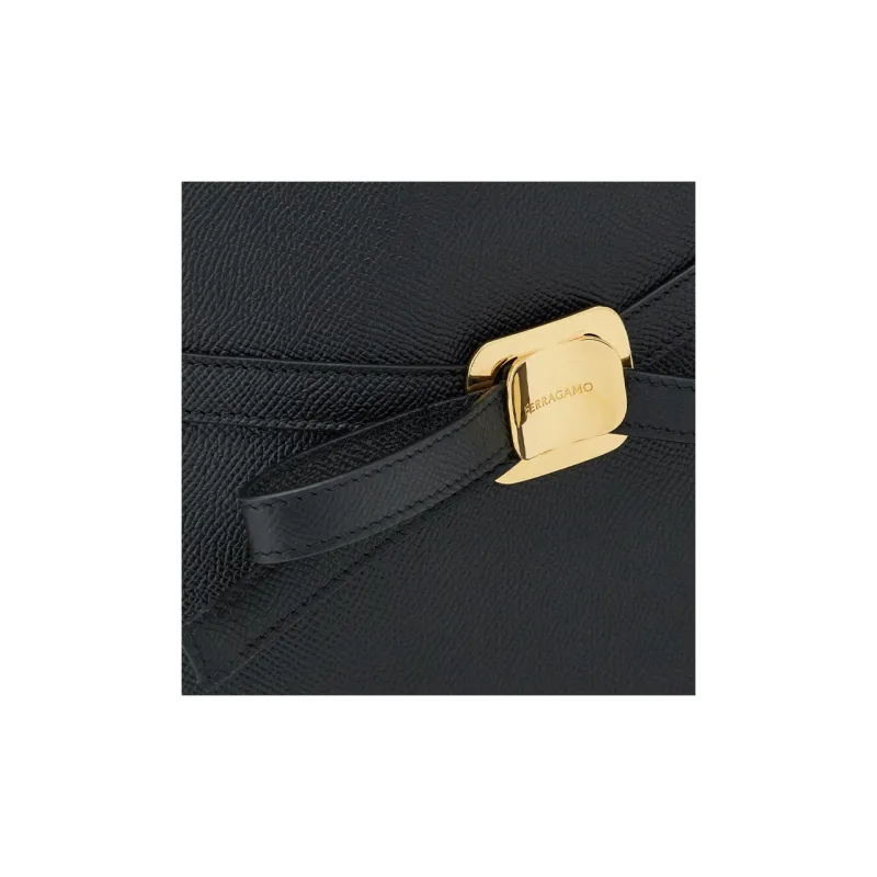FERRAGAMO Vara Cow Leather Tote Bag, Shopping Bag, Handbag Medium Size Women's Black-3
