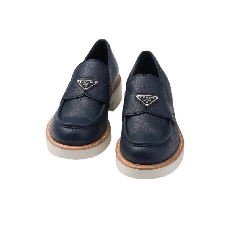 PRADA Triangle-logo Leather Loafers-5