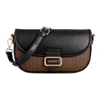 GUESS Coated Canvas Shoulder Bag Crossbody Bag Mini Women's Dark Brown & Black