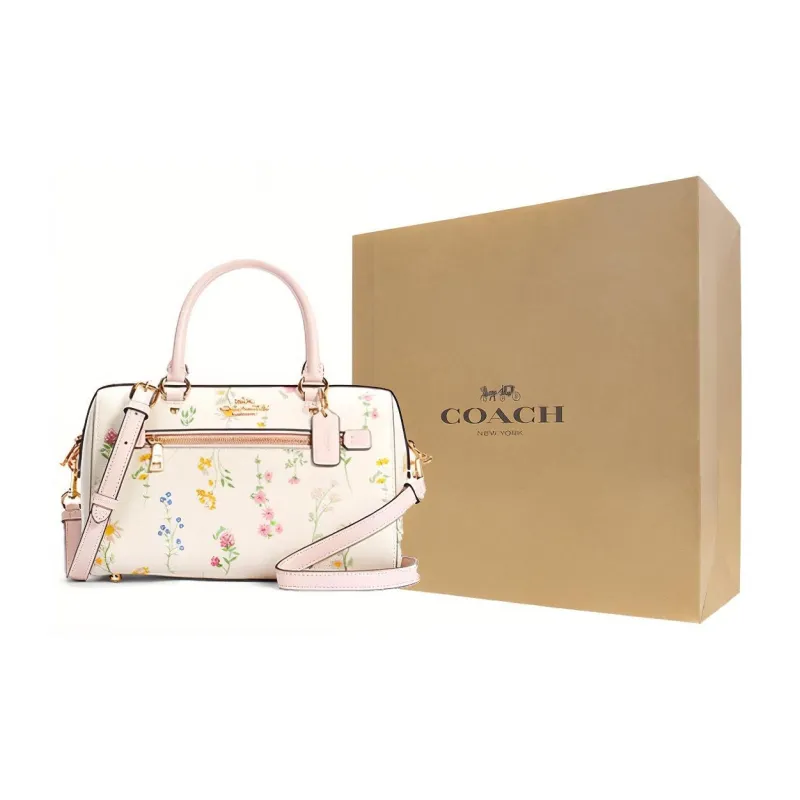 COACH Rowan Leather Boston Bag, Pillow Bag, Handbag, Shoulder Bag, Crossbody Bag Tubas Women's White-5