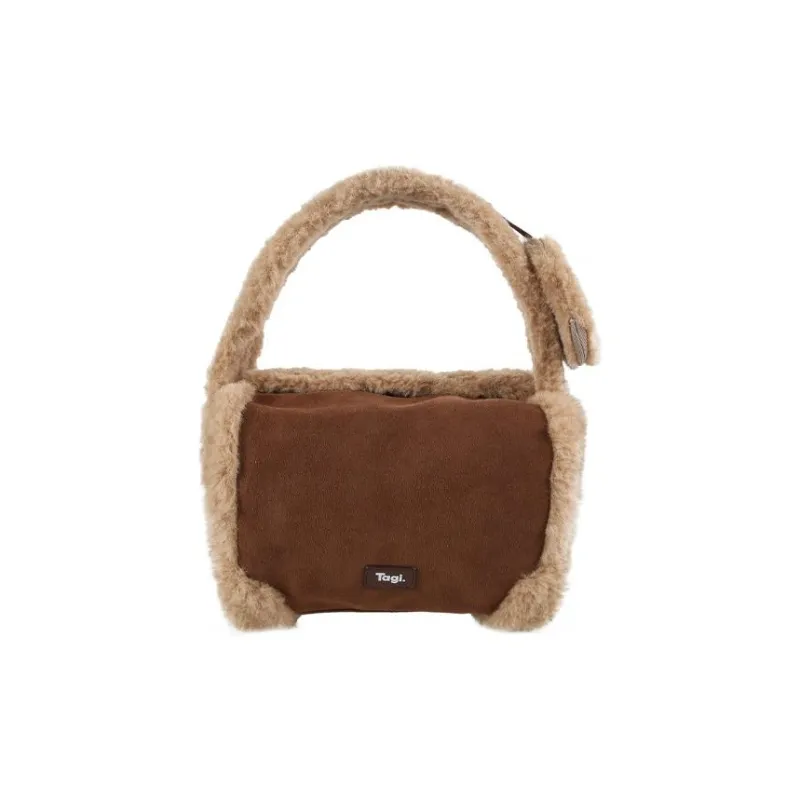 Tagi. Woolen One Shoulder Handbag Small Size Women's QuicheBlock Lamb Pine Wood-1