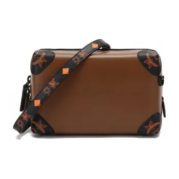 MCM Soft Berlin Visetos Leather Toiletry Bag, Box Bag, Shoulder Bag, Crossbody Bag Mini Unisex Coffee